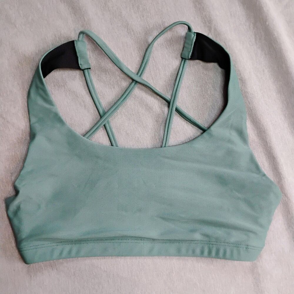 Onzie Sports Bra Womens S/M Green Flow Crossback Unlined Low Support Pullover